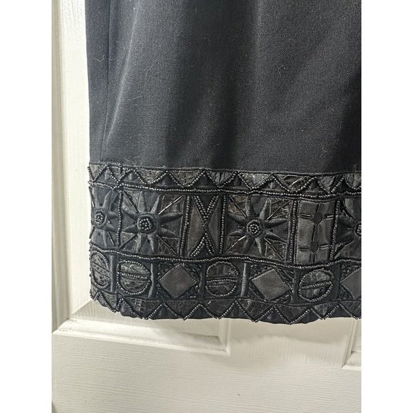 Vintage EREZ Black Wool Pencil Skirt Long with Back Slit Size 8 Beaded Leather - Picture 4 of 5